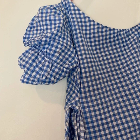 EEUC ROMWE One Shoulder Puff Sleeve Gingham Top - Picture 5 of 13